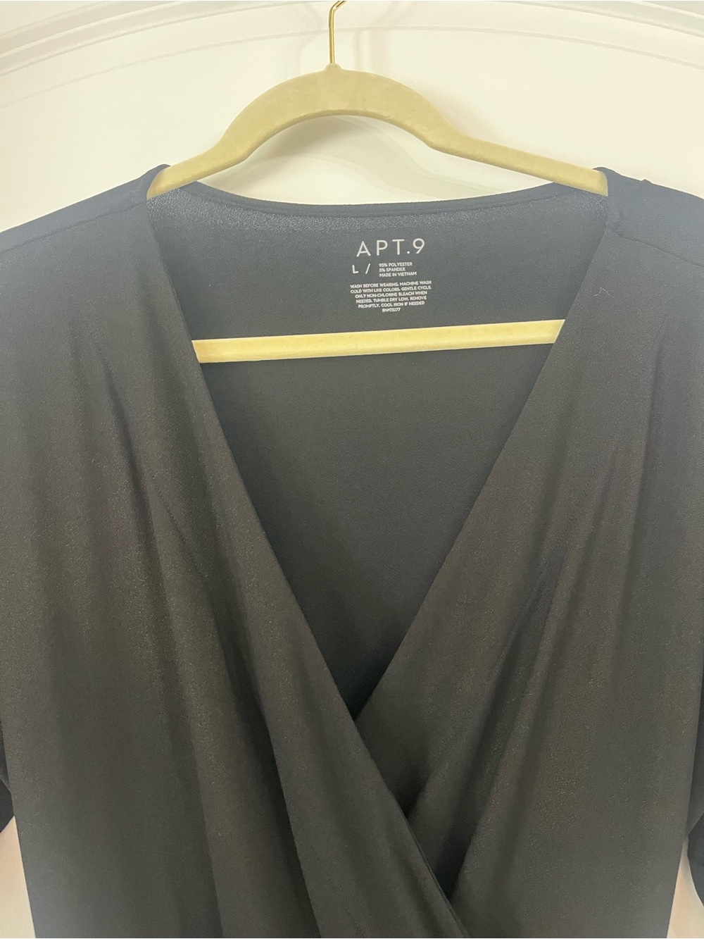 Apt. 9 Womens Dress Black Wrap Dress with Tie V Neck Short Sleeves Size Large - Picture 2 of 6